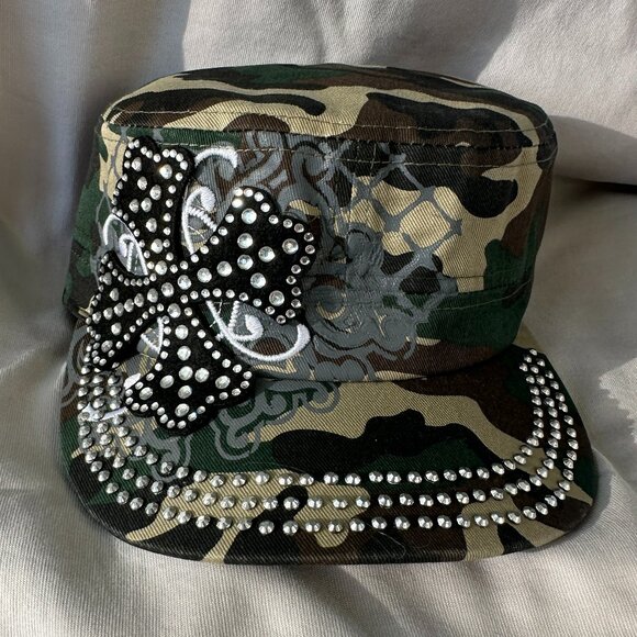 Hat~Rhinestone~Short Cross~Cadet style~adjustable velcro back - Picture 1 of 2